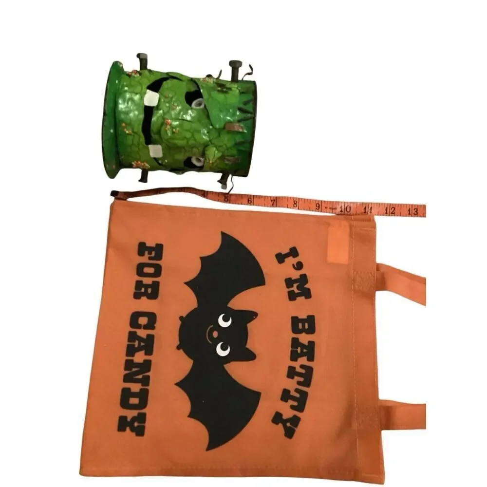 Lot Of 4 Halloween Trick Or Treat Bucket Bag Jar Wall Decor Spooky Holiday